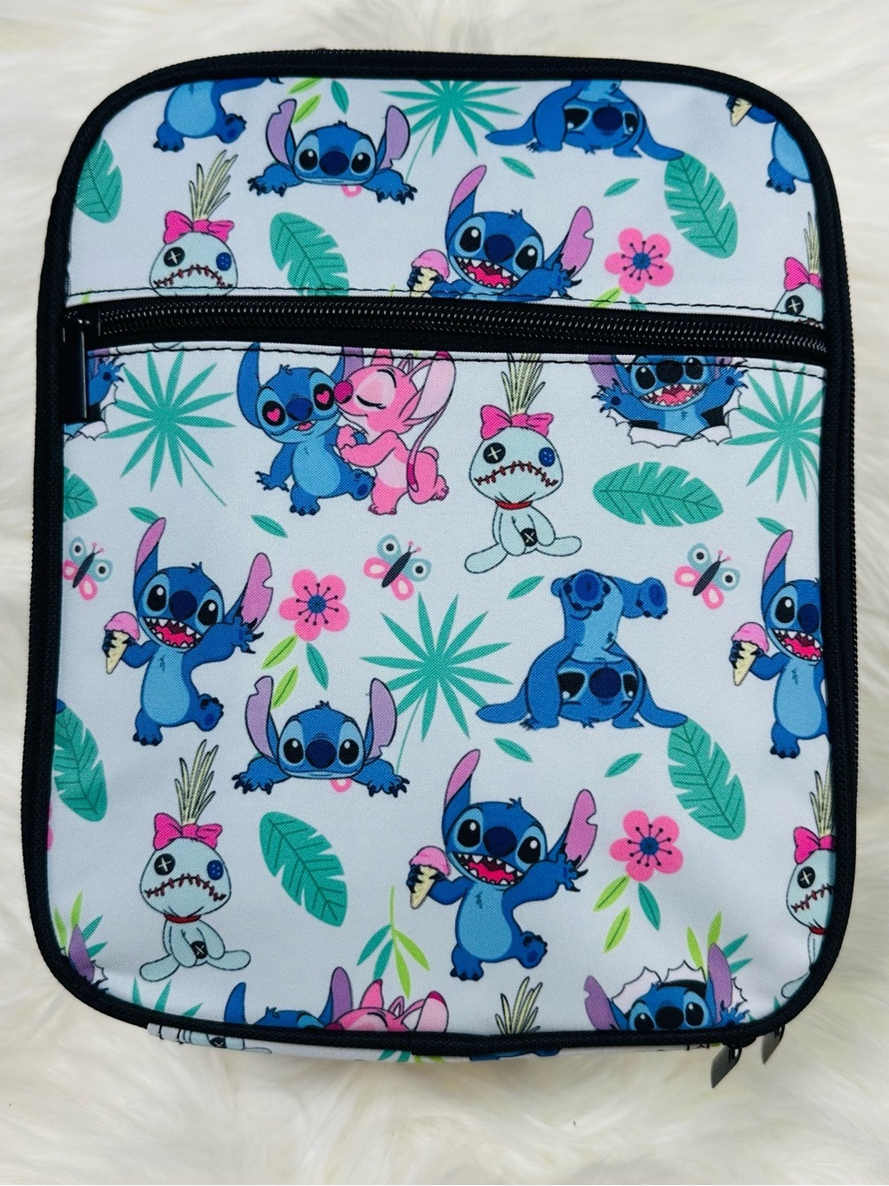 Kids Character Stitch Lunch Bag in Blue with Pink Accents